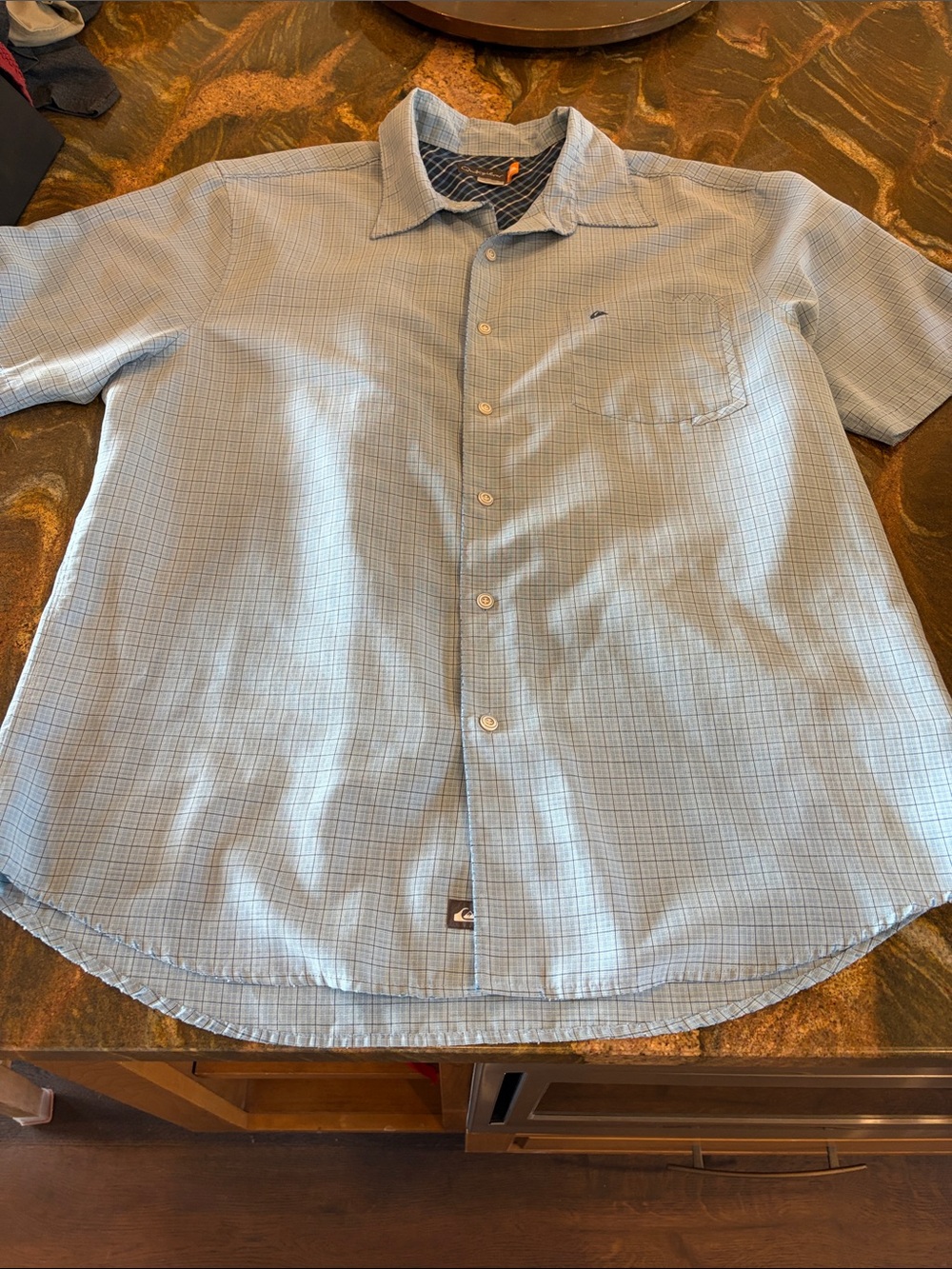 Quiksilver Light Blue Grid Short-Sleeve Button-Down Shirt
